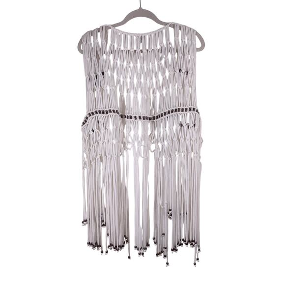 Elan Macramé Vest with Fringe and Beads, Size Large - Picture 3 of 9